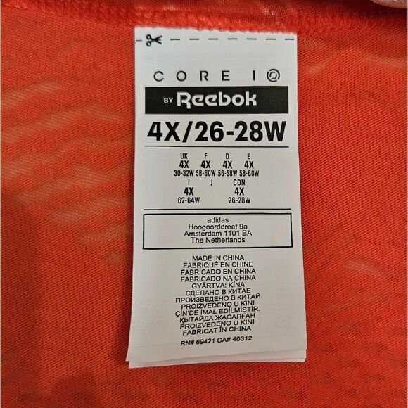#052 CCO Reebok Womens Core 10 Asymmetrical Burnout Tee OrangeFlare Size 4X - Picture 3 of 9
